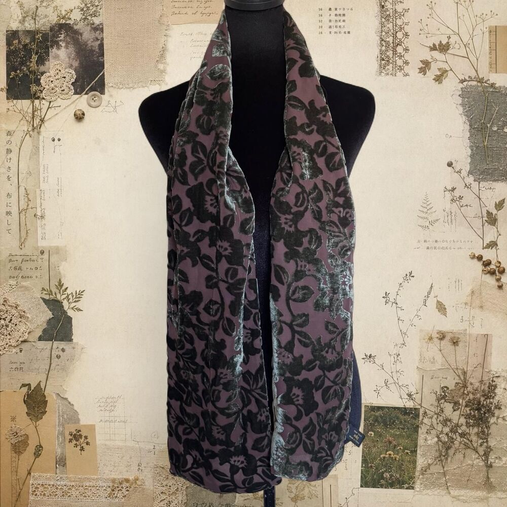 ADG Brown Green Velvet Floral Silk Scarf